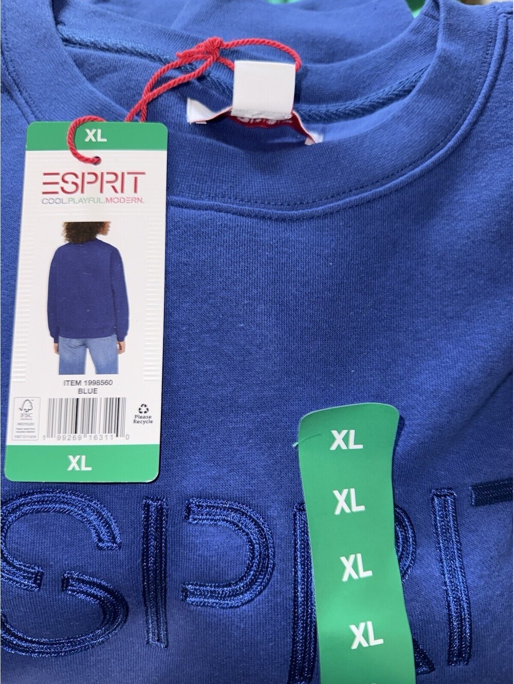 Esprit Women's Logo Fleece Crewneck Blue Viral 80's Vintage NWT Blue XL Costco
